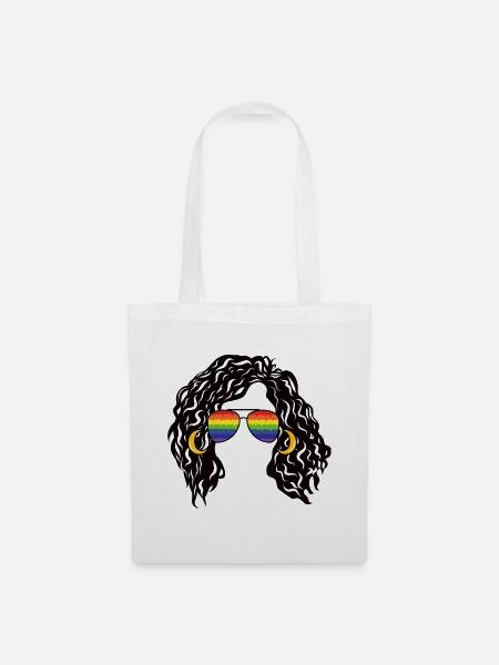 Regenbogenschattierungen Lockiges Afro-Mädchen-Haar Pride Retro - Stoffbeutel - Weiß