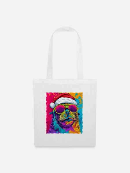 Robbe Tier Weihnachten Porträt - Stoffbeutel - Weiß