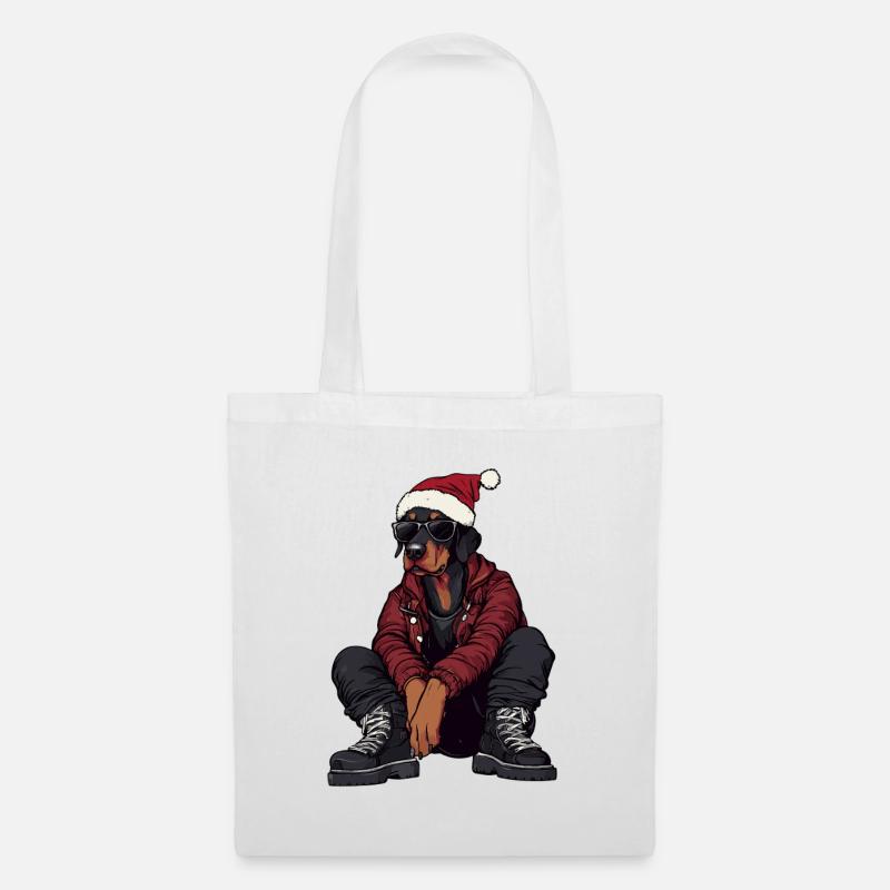 Dobermann Hund Weihnachten Winter - Stoffbeutel - Weiß