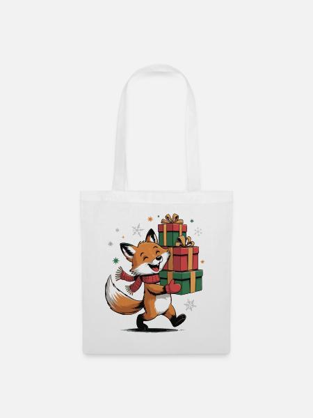 Fuchs mit Weihnachtsgeschenken - Stoffbeutel - Weiß