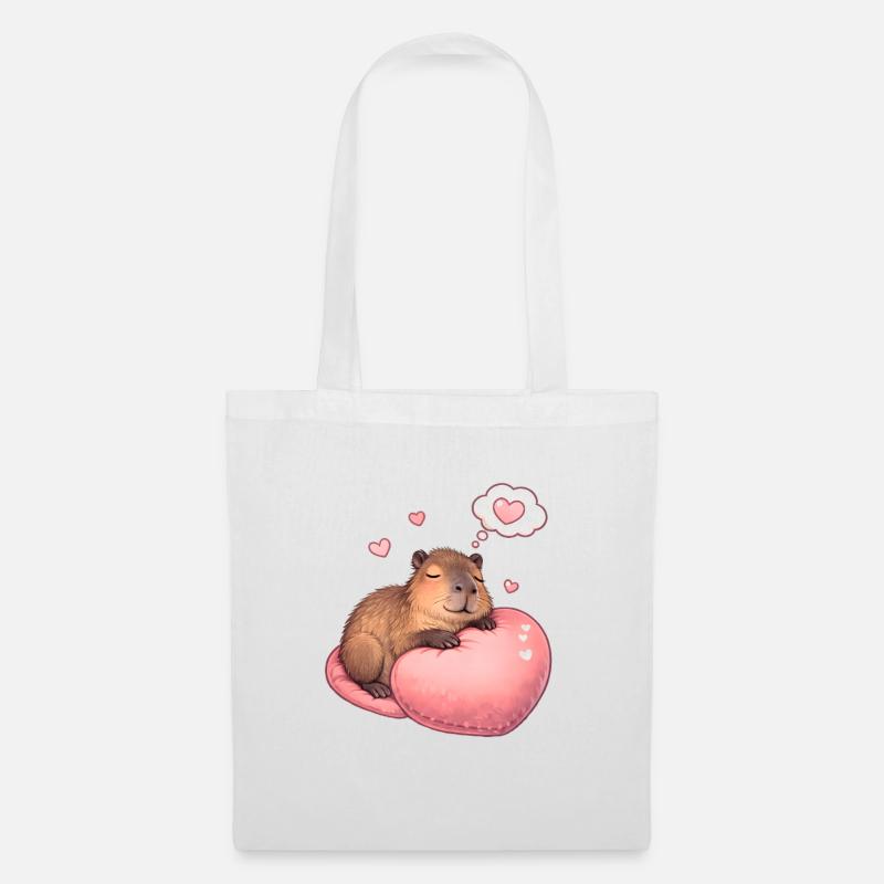 Schlafendes Capybara – Cozy Herzmotiv - Stoffbeutel - Weiß