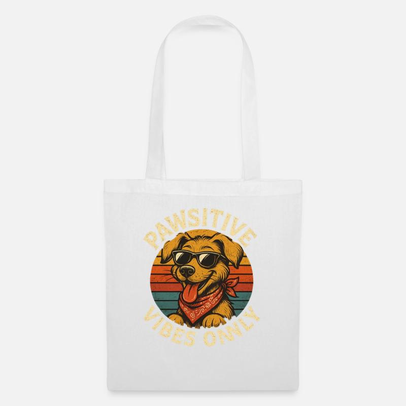 Pawsitive Vibes Only Hund Retro - Stoffbeutel - Weiß