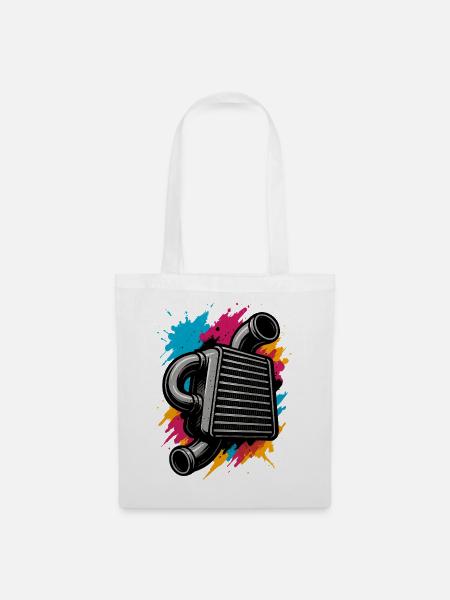Neon Ladeluftkühler, Turbo Tuning Shirt - Stoffbeutel - Weiß