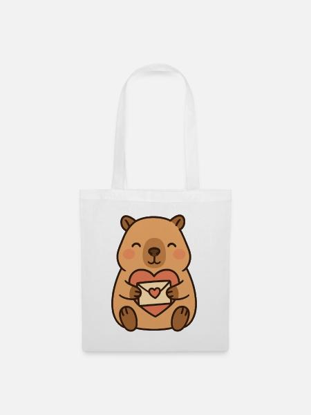 Capybara mit Liebesbrief – Süßes Valentinsmotiv - Stoffbeutel - Weiß