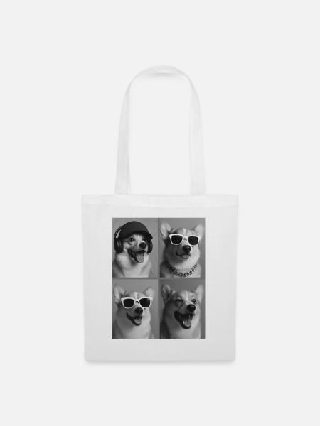 Corgi Hunde Collage Vierporträts - Stoffbeutel - Weiß
