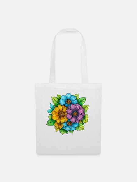 Lebendige Farbblumen Bouquet - Stoffbeutel - Weiß