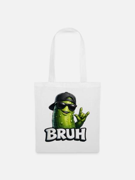 Gurken-Meme BRUH mit Sonnenbrille - Stoffbeutel - Weiß