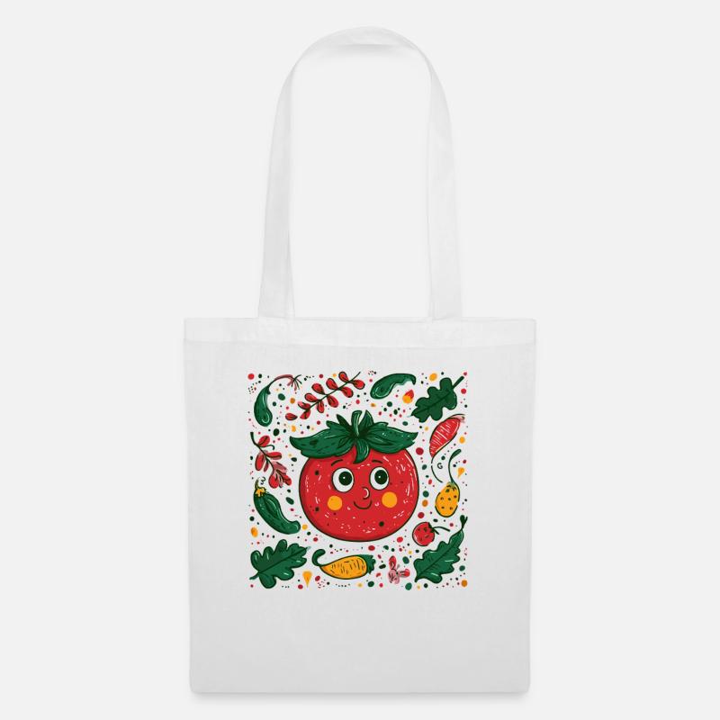 Fröhliche Tomate im Gartendesign - Stoffbeutel - Weiß