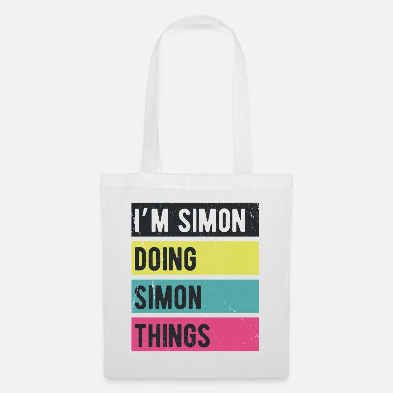 Ich bin Simon und mache Simon Things Retro Colors - Stoffbeutel - Weiß