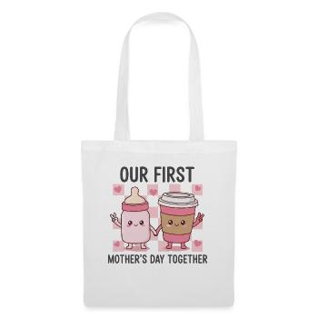 Unser erster Muttertag – Kawaii Baby & Kaffee - Stoffbeutel - Weiß - Vorne