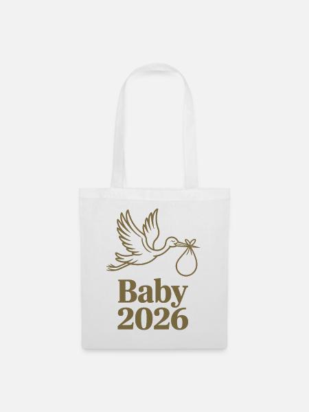 Baby 2026 Storch Geburt Verkündung - Stoffbeutel - Weiß