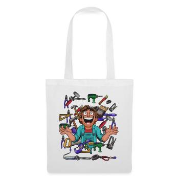 Cheerful craftsman in tool chaos - Tote Bag - white - Front