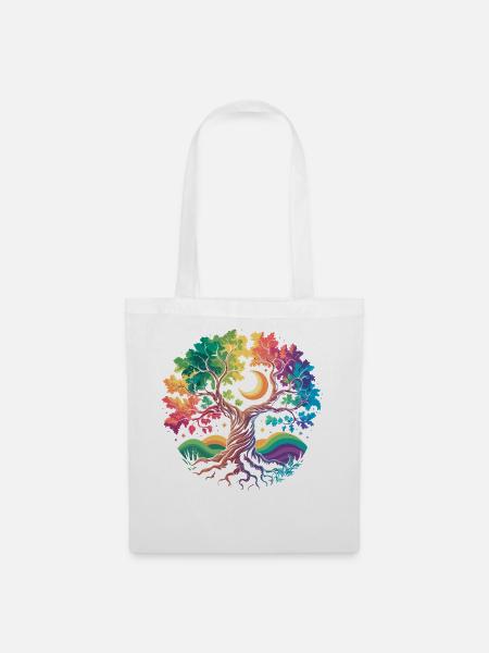 Regenbogenbaum Mondzauber - Stoffbeutel - Weiß