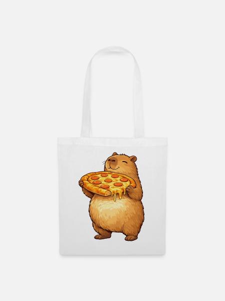 Capybara mit Pizza lustiges Tiermotiv - Stoffbeutel - Weiß