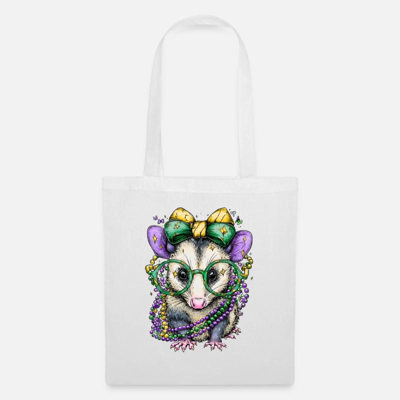 Partymaus mit Glitzer-Accessoires - Stoffbeutel - Weiß