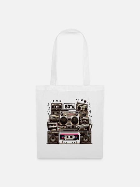 Kassetten-Ära Boombox Collage - Stoffbeutel - Weiß