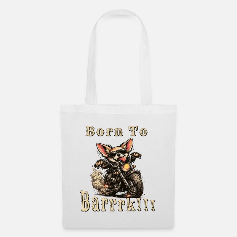 Biker Chihuahua – Cooler Hund mit Lederjacke - Stoffbeutel - Weiß