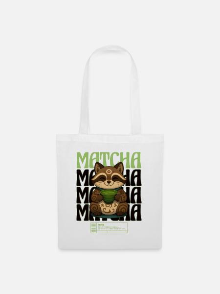 Matcha Kätzchen Maneki Neko - Stoffbeutel - Weiß