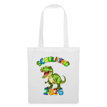 T-Rex - Enfant d’école 2026 - Police dinosaure colorée - Sac en tissu - blanc - Devant