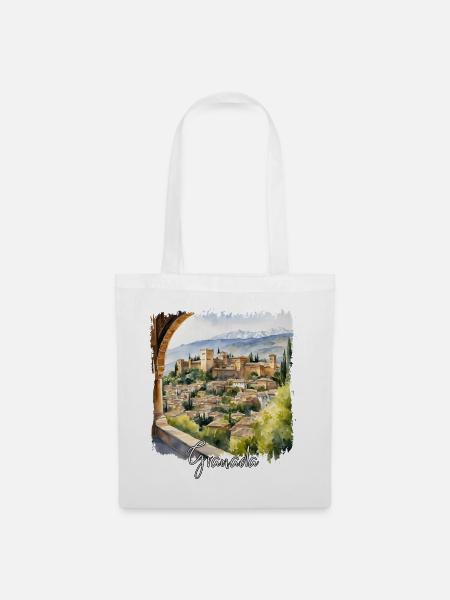 Granada Aquarell, Granada Spanien - Stoffbeutel - Weiß