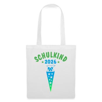 Schulkind 2026 Schultüte Sterne - blau grün - Stoffbeutel - Weiß - Vorne