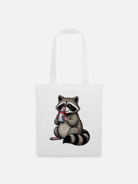 Süßer Waschbär Feralcore Cartoon Shirt - Stoffbeutel - Weiß