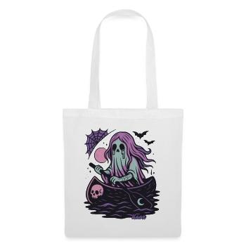 Fantôme dans le bateau avec la lune et la chauve-souris - Sac en tissu - blanc - Devant