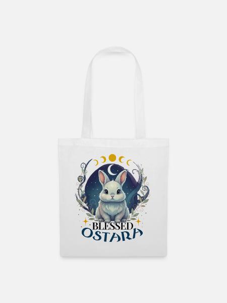 Frohes Ostara-Kaninchen Pagan - Stoffbeutel - Weiß