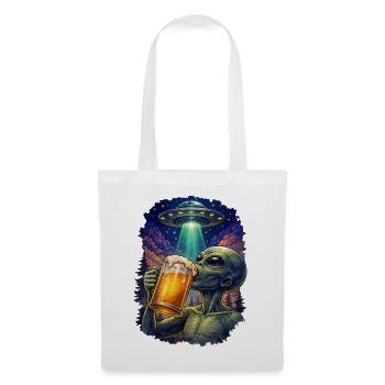 Alien Drinking Beer UFO - Tote Bag - white - Front