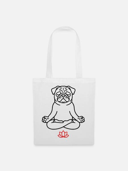 Mops Hund Zen Ausmalbild - Stoffbeutel - Weiß