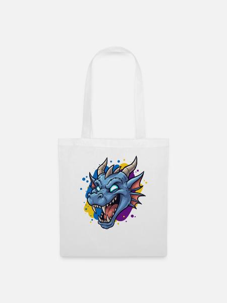 Blauer Drachenkopf Neon-Splash - Stoffbeutel - Weiß