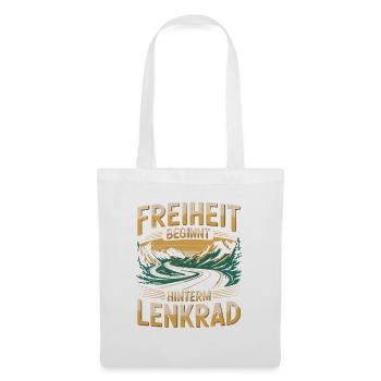  Freiheit Beginnt Hinterm Lenkrad Roadtrip Berge - Stoffbeutel - Weiß - Vorne