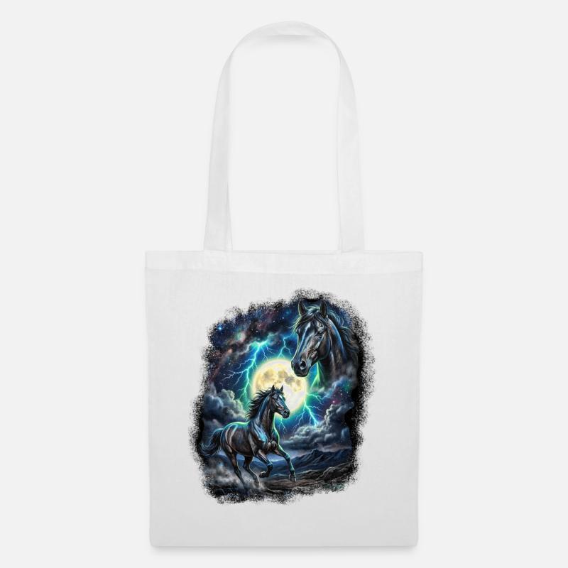 Zwei Wilde Pferde mit Mond Wildlife-Designs - Stoffbeutel - Weiß