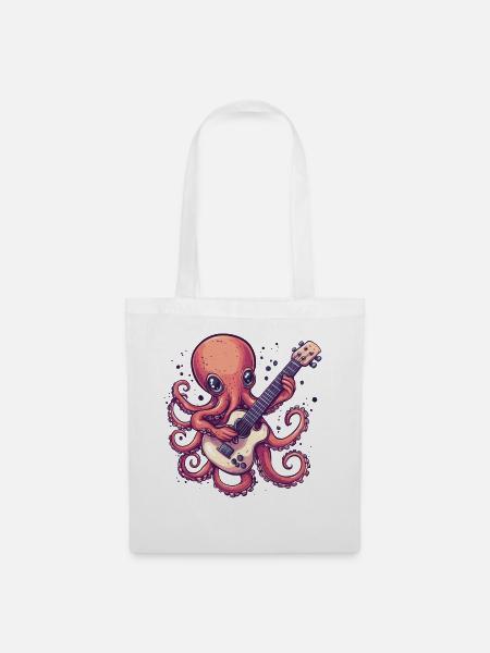Oktopus mit Gitarre - Stoffbeutel - Weiß