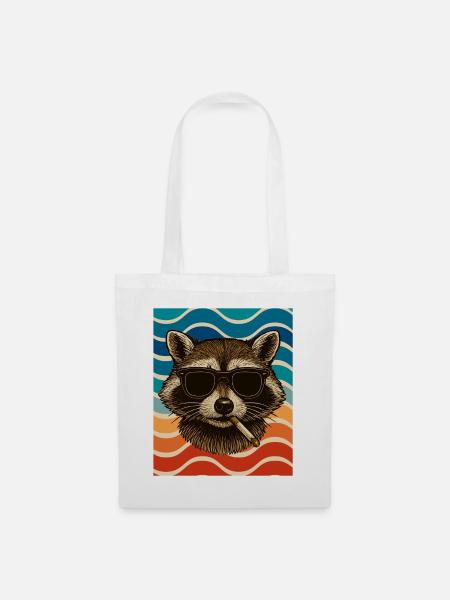 Waschbär mit Sonnenbrille Zigarette - Stoffbeutel - Weiß