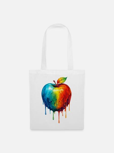 Apfel mit buntem Farbverlauf - Stoffbeutel - Weiß