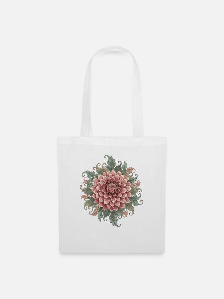 Dahlien Mandala Rosé Grün - Stoffbeutel - Weiß