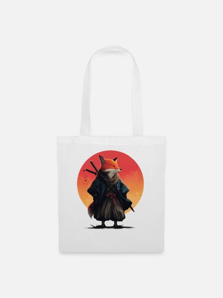 Fuchs-Samurai bei Sonnenuntergang - Stoffbeutel - Weiß