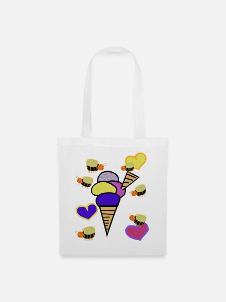 Retro Eis Eiskrem Eiscreme Bienen - Stoffbeutel - Weiß