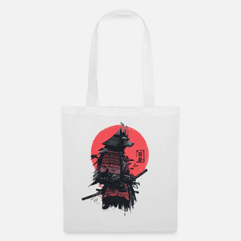 Samurai Wolf in Red Sun Armor - Tote Bag - white
