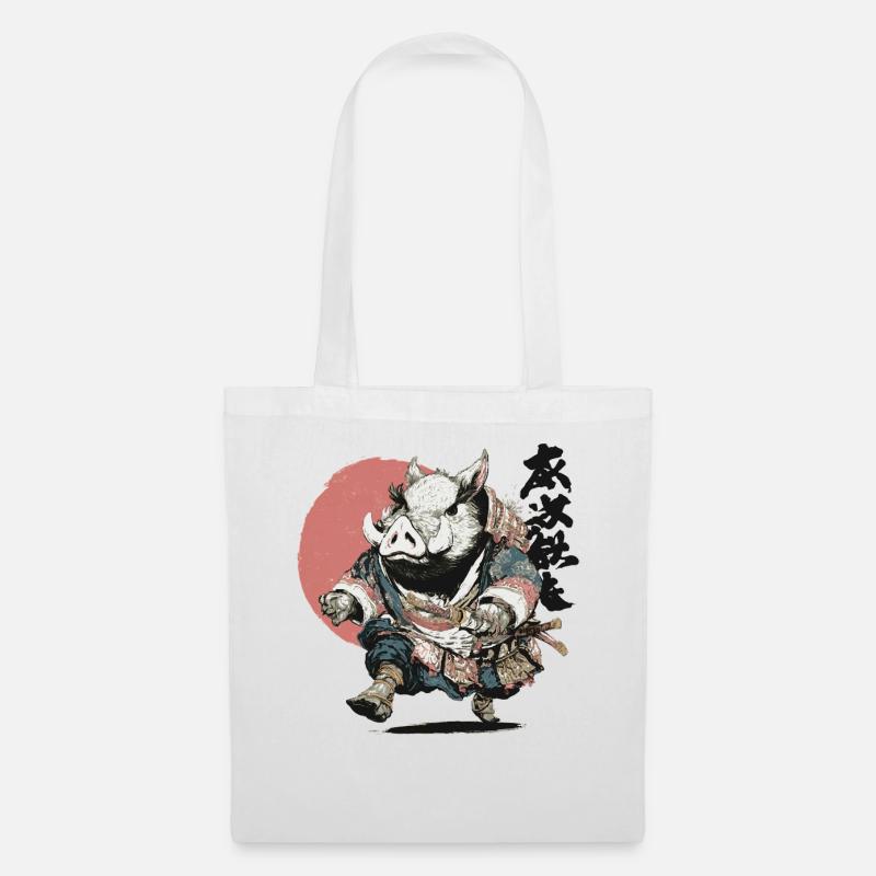 Boar Samurai in Ukiyo Armor - Tote Bag - white
