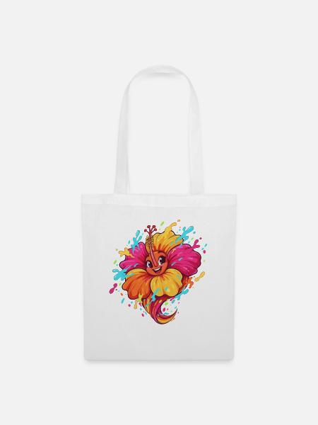 Kunterbunter Hibiskus-Karikatur - Stoffbeutel - Weiß