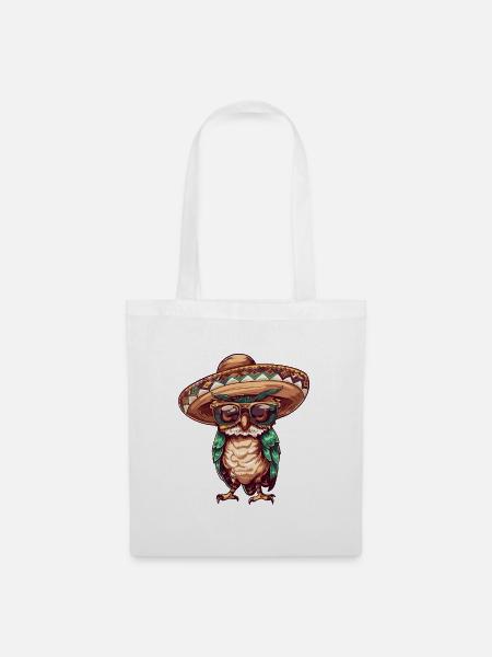 Eule Lustig Sombrero - Stoffbeutel - Weiß