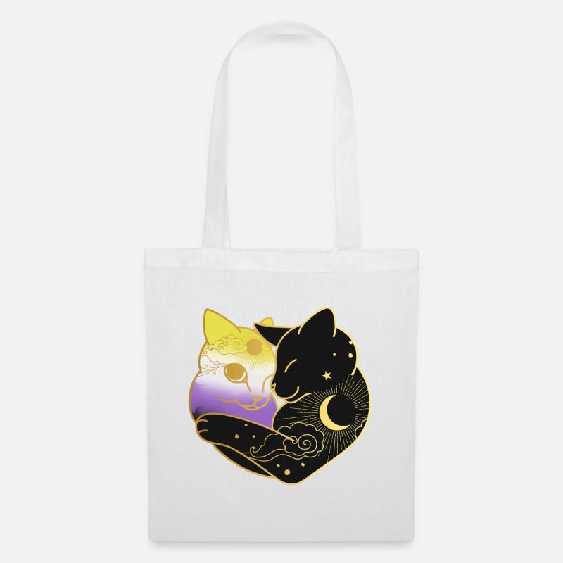 Nonbinary Cat Celestial Heart LGBT Pride Flag - Tote Bag - white