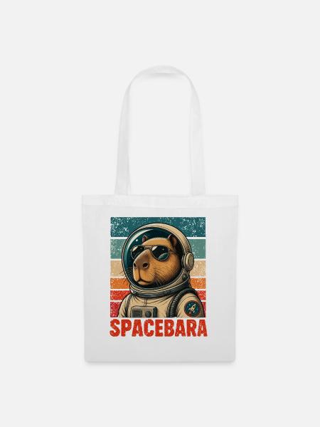 Spacebara Capybara Astronaut Weltraum Retro - Stoffbeutel - Weiß
