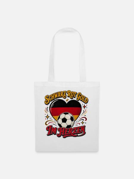 Schwarz-Rot-Gold Herz Fußball - Stoffbeutel - Weiß