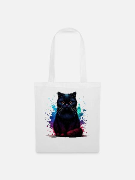 Schwarze Katze Geschenk - Stoffbeutel - Weiß