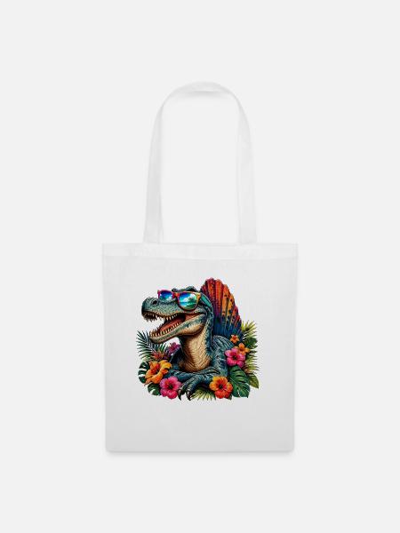 Tropen-Dinosaurier mit Sonnenbrille - Stoffbeutel - Weiß
