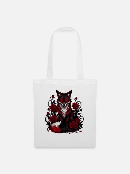 Gothischer Fuchs mit Rosen - Stoffbeutel - Weiß