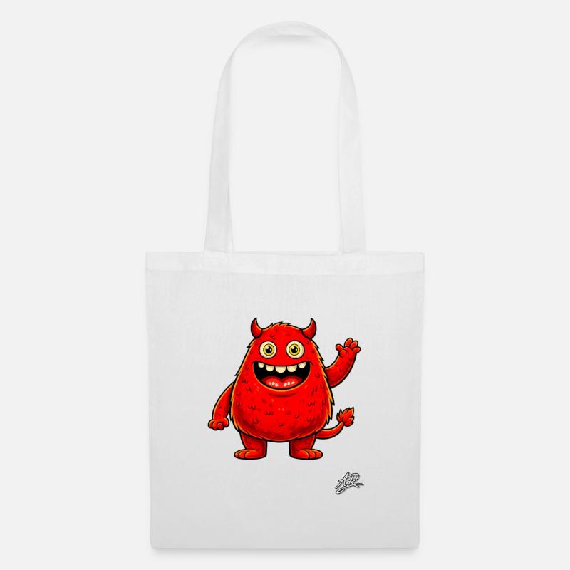 Fröhliches Rotes Monster - Stoffbeutel - Weiß